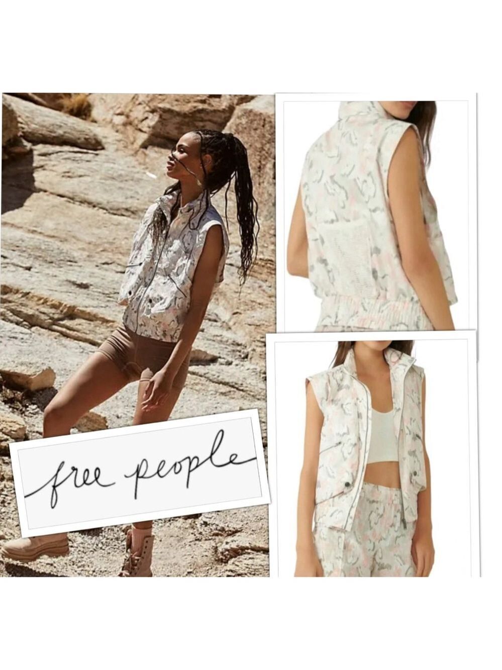 Coastal Cowgirl Free People Cabincore Hooded Floral Cargo Utility Vest size Med